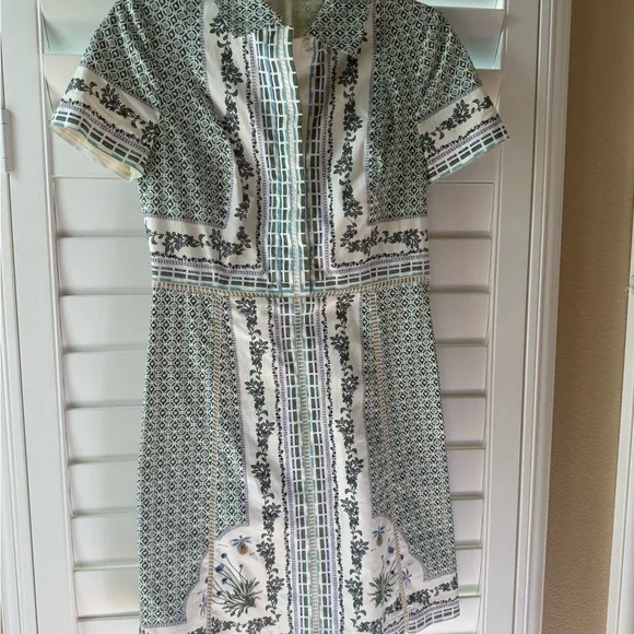 Tory Burch | Dresses | Tory Burch Green And White Geometric Dress | Poshmark